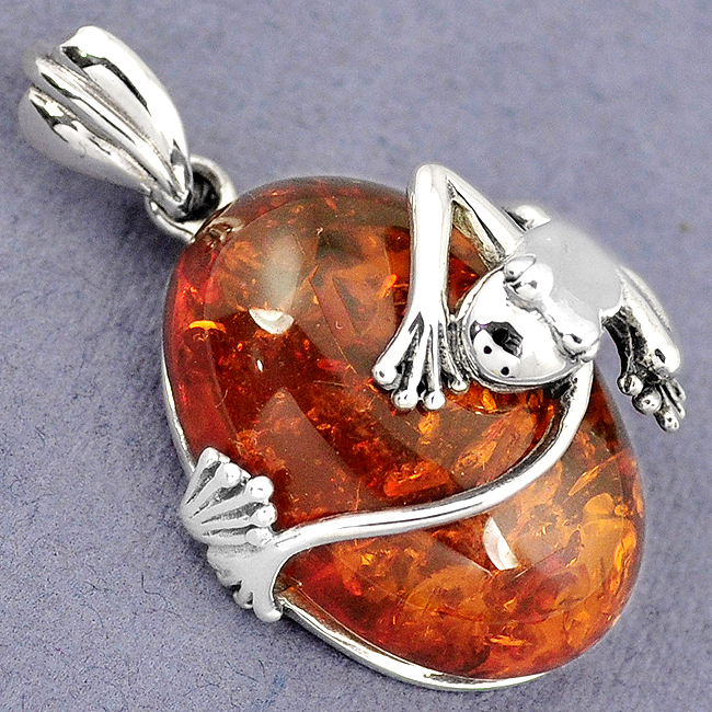 Orange Amber Frog Pendant